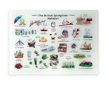 Load image into Gallery viewer, The British Springtime Alphabet Glass Cutting Board