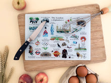 Load image into Gallery viewer, The London Alphabet Glass Cutting Board
