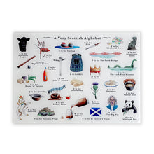 Load image into Gallery viewer, A Very Scottish Alphabet Glass Cutting Board