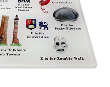 Load image into Gallery viewer, The Birmingham Alphabet Glass Cutting Board