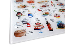 Load image into Gallery viewer, A Very English Alphabet &#39;Food &amp; Drink&#39; Glass Cutting Board
