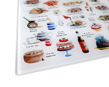 Load image into Gallery viewer, A Very English Alphabet 'Food & Drink' Glass Cutting Board