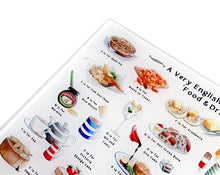 Load image into Gallery viewer, A Very English Alphabet 'Food & Drink' Glass Cutting Board