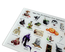 Load image into Gallery viewer, The Halloween Alphabet Glass Cutting Board
