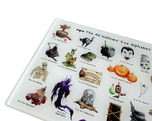 Load image into Gallery viewer, The Halloween Alphabet Glass Cutting Board