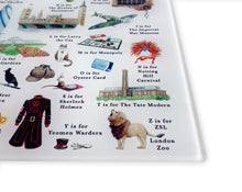 Load image into Gallery viewer, The London Alphabet Glass Cutting Board