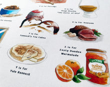 Load image into Gallery viewer, A Very Scottish Alphabet 'Food & Drink' Tea Towel
