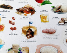 Load image into Gallery viewer, A Very Scottish Alphabet 'Food & Drink' Tea Towel