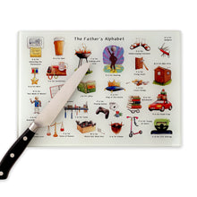 Load image into Gallery viewer, The Father's Alphabet Glass Cutting Board