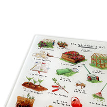 Load image into Gallery viewer, The Gardener's Alphabet Glass Cutting Board