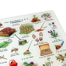 Load image into Gallery viewer, The Gardener's Alphabet Glass Cutting Board