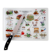 Load image into Gallery viewer, The Gardener's Alphabet Glass Cutting Board