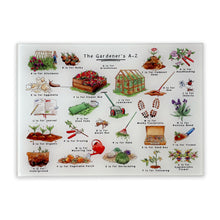 Load image into Gallery viewer, The Gardener's Alphabet Glass Cutting Board