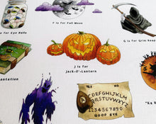 Load image into Gallery viewer, The All Hallows’ Eve Alphabet Tea Towel