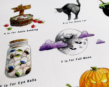Load image into Gallery viewer, The All Hallows’ Eve Alphabet Tea Towel