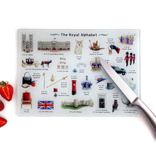 Load image into Gallery viewer, The Royal Alphabet Glass Cutting Board