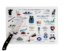 Load image into Gallery viewer, A Very Scottish Alphabet Glass Cutting Board