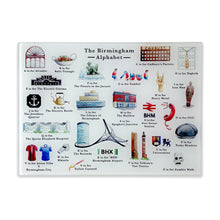 Load image into Gallery viewer, The Birmingham Alphabet Glass Cutting Board