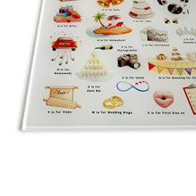 Load image into Gallery viewer, The Wedding Alphabet Glass Cutting Board