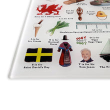 Load image into Gallery viewer, A Very Welsh Alphabet Glass Cutting Board