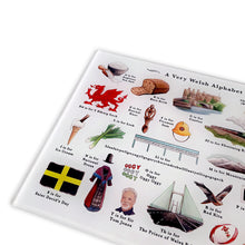 Load image into Gallery viewer, A Very Welsh Alphabet Glass Cutting Board