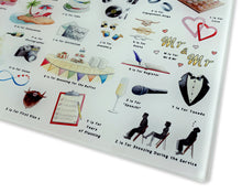 Load image into Gallery viewer, The Wedding Alphabet Glass Cutting Board