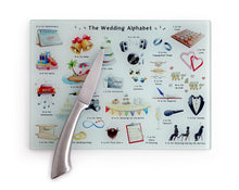 Load image into Gallery viewer, The Wedding Alphabet Glass Cutting Board