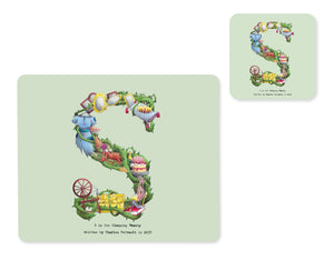 alphabet placemat and matching coaster letter s