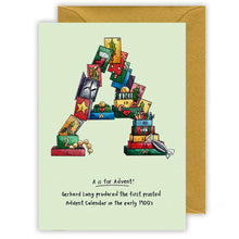 Load image into Gallery viewer, a is for advent personalised alphabet letter a christmas card