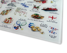 Load image into Gallery viewer, A Very English Alphabet Glass Cutting Board