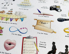 Load image into Gallery viewer, The Wedding Alphabet Tea Towel
