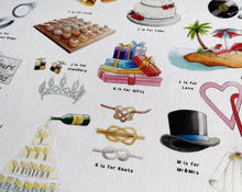 Load image into Gallery viewer, The Wedding Alphabet Tea Towel