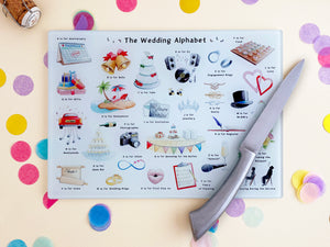 The Wedding Alphabet Glass Cutting Board