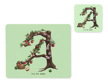 Load image into Gallery viewer, fruit and vegetable alphabet placemat and matching coaster letter a