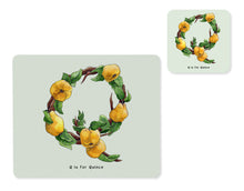 Load image into Gallery viewer, fruit and vegetable alphabet placemat and matching coaster letter q