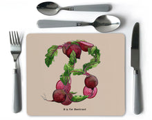 Load image into Gallery viewer, letter b vegetable print alphabet placemat new home gift