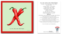 Load image into Gallery viewer, personalised kitchen wall art and recipe card alphabet letter x extra hot chilli peppers
