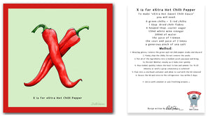 personalised kitchen wall art and recipe card alphabet letter x extra hot chilli peppers