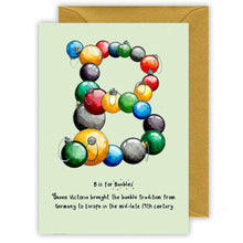 Load image into Gallery viewer, b is for baubles personalised alphabet letter b christmas card
