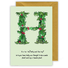 Load image into Gallery viewer, h is for the holly and the ivy alphabet letter h personalised christmas card
