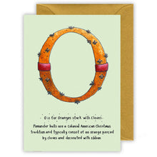 Load image into Gallery viewer, pomander o is for oranges personalised alphabet christmas cards
