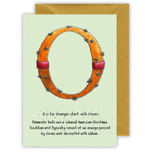 Load image into Gallery viewer, pomander o is for oranges personalised alphabet christmas cards