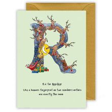 Load image into Gallery viewer, r is for reindeer personalised alphabet letter christmas card
