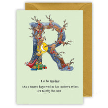 Load image into Gallery viewer, r is for reindeer personalised alphabet letter christmas card