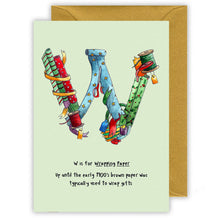 Load image into Gallery viewer, w is for wrapping paper alphabet letter w personalised  christmas card
