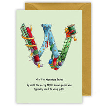 Load image into Gallery viewer, w is for wrapping paper alphabet letter w personalised christmas card