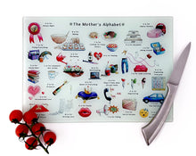 Load image into Gallery viewer, foodie gift idea for her, the mothers alphabet chopping board