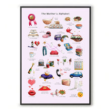 Load image into Gallery viewer, the mothers alphabet fine art print. Gift idea for mothers day