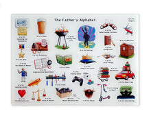Load image into Gallery viewer, The Father's Alphabet tempered glass cutting board, Father's Day Gift in the UK