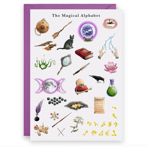 the magical alphabet witches birthday greeting card